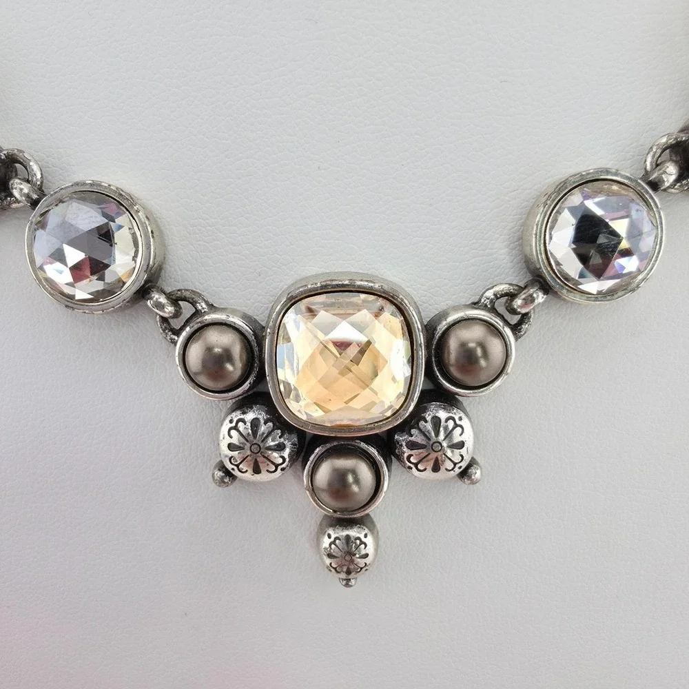 BRIGHTON 'Selene Neutral' Necklace SWAROVSKI Crystal Faux Pearl Silver Plate 18" - Picture 5 of 10